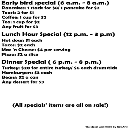 Bloxburg Specials menu Roblox decal