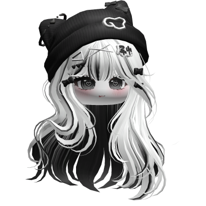 White&Black Kawaii Wavy Hair w/ Cat Beanie