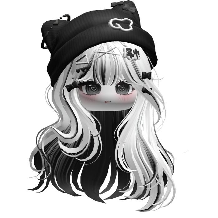White&Black Kawaii Wavy Hair w/ Cat Beanie