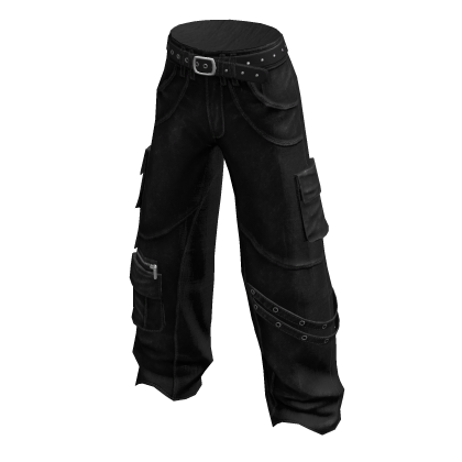 Y2K Black Cargo Pants Strap Belt Baggy Urban Jeans