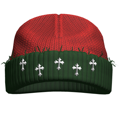 Chrome Cross Beanie Christmas Red Worn Winter y2k Roblox item