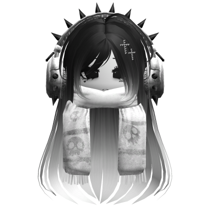 Straight Hair&Emo Headphones&Scarf Black&White V2
