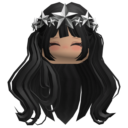 Black Wavy Cute Girl Hair Silver Star Crown