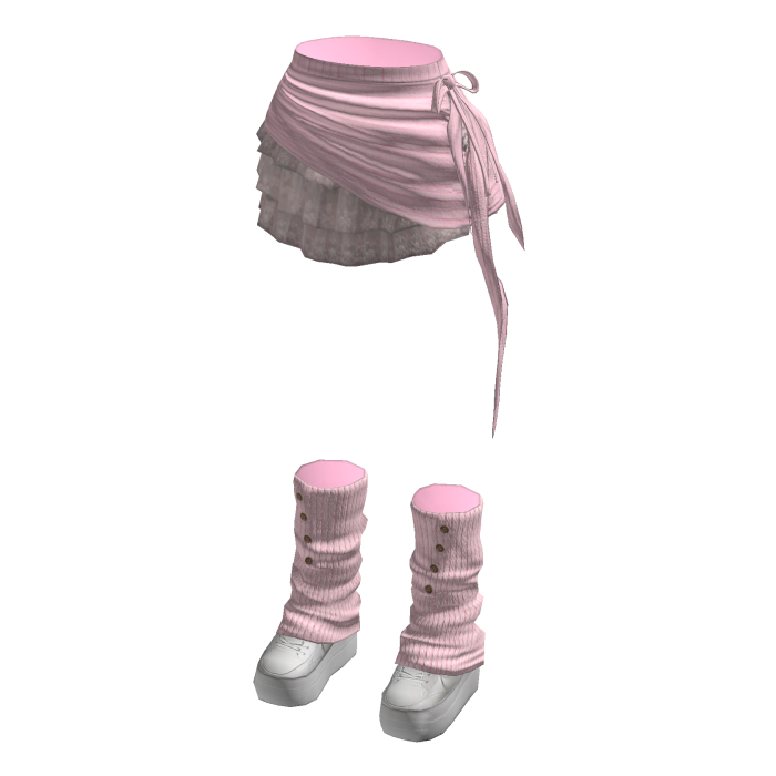 Y2K Coquette Ruffle Skirt w/ Leg Warmers (Pink)