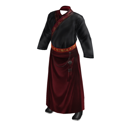 Traditional Chinese Male Long Robe Hanfu-Black Red