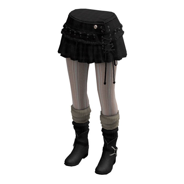 Grunge Plaid Mini Skirt w/ Tights & Boots (Black)