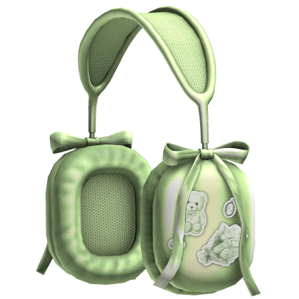 Ribboned Coquette Headphones (Green) Roblox item