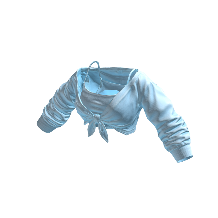 Pastel Blue Layered Tied Up Cropped Shirt