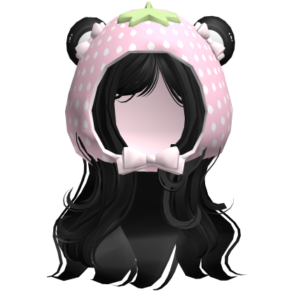 ♡ kawaii pink strawberry hat with long wavy hair Roblox item