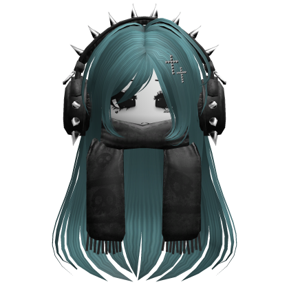 Straight Hair&Emo Headphones&Scarf Teal V2
