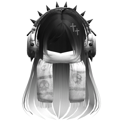 Straight Hair&Emo Headphones&Scarf Black&White V2