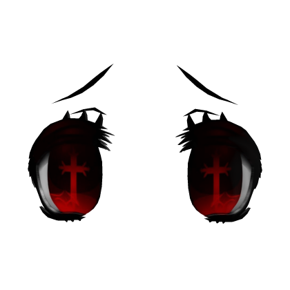 anime-style red eyes with a Gothic cross