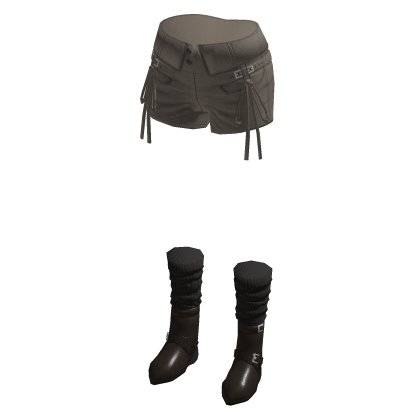 Y2K Drawstring Shorts w/ Boots & Socks (Beige)