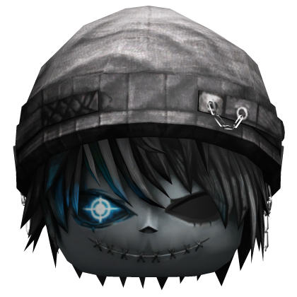 Black Messy Hair w Silver Grey Grunge Robot Beanie