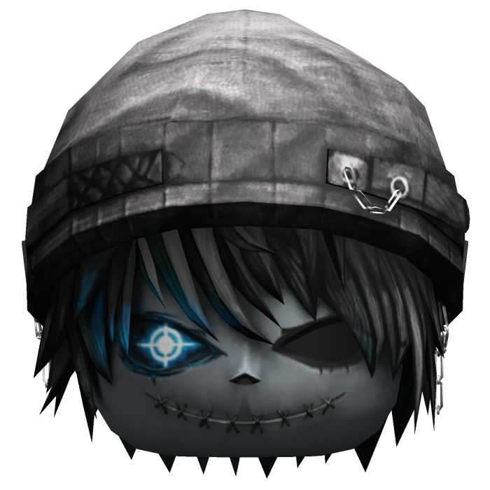 Black Messy Hair w Silver Grey Grunge Robot Beanie