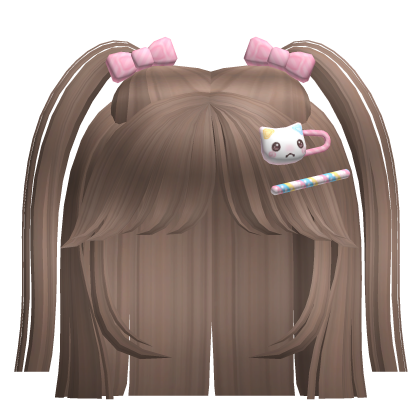 ♡ brown kawaii straight short hair + hairclips Roblox item