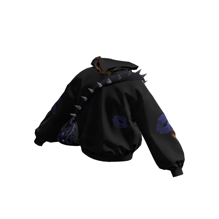 Baggy Y2K Hoodie w/ Leopard Bag (Black&Blue)