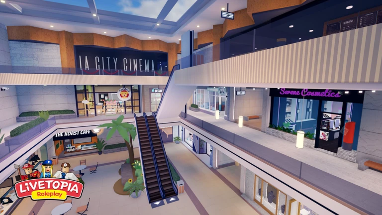 ภาพโปรโมต Livetopia โถงห้างกับบันไดเลื่อน โรงภาพยนตร์ ร้านกาแฟและร้านเครื่องสำอาง