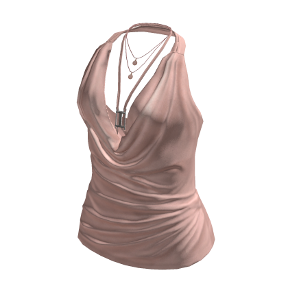 Ruched Cowl Neck Halter Top (Pink)