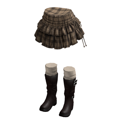 Plaid Mini Skirt with Tiered Ruffles (Tan)