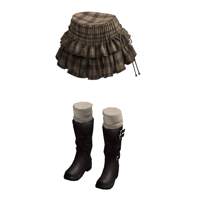 Plaid Mini Skirt with Tiered Ruffles (Tan)
