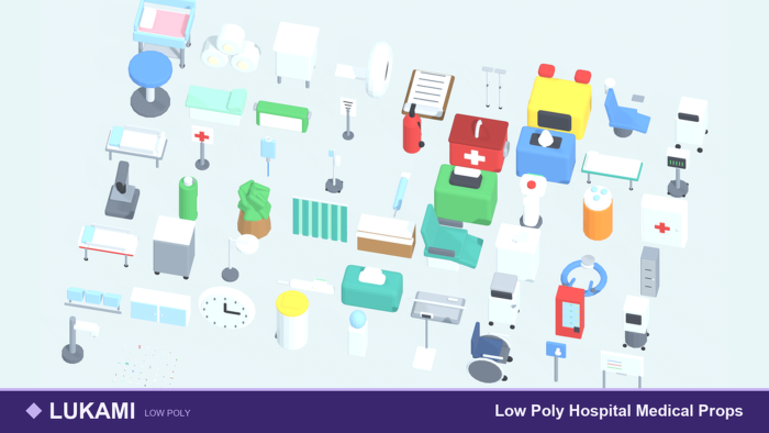Low Poly Hospital Medical Clinic Props Pack x55 preview 1