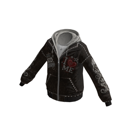 Emo Grunge Heart Zip Hoodie w/ Chain (Brown)