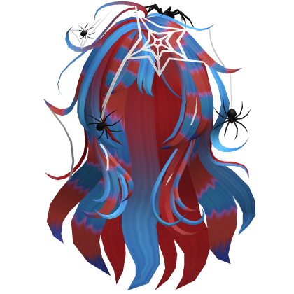 Red & Blue Messy Scene Spider Web Halloween Hair Roblox item
