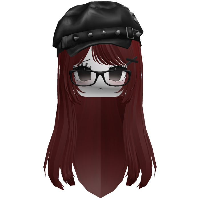 ☆ Gothic Beret hair red w/ Moe face glasses