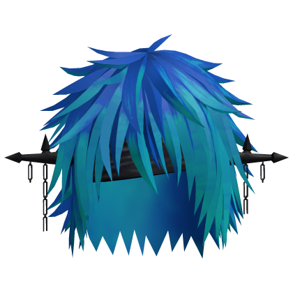 Blue Cyan Spiky Emo Hair with Piercing Chains Boy