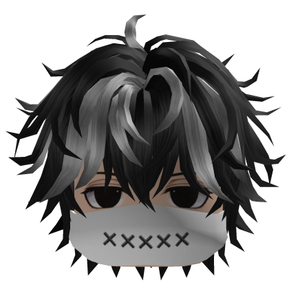 Fluffy Anime Hair w/ Mask (Black/Silver)