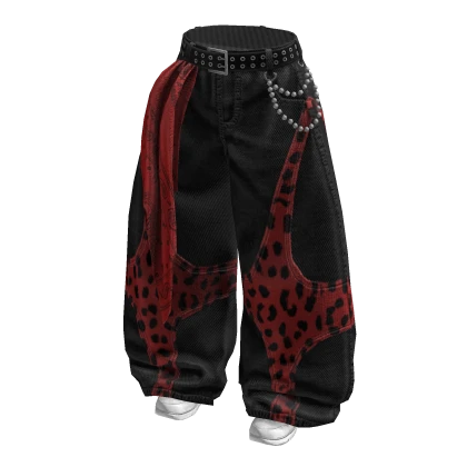 Black & Red Baggy Y2K Leopard Print Jeans | Roblox Item - Rolimon's