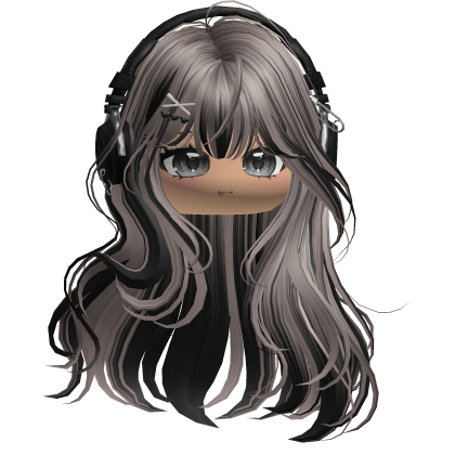 Cute Straight Hair w/ Headphones (Ash&Black) Roblox item