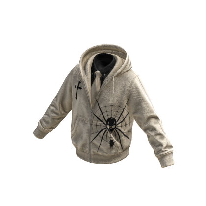 Cream Spiderweb Skull Hoodie w/ Tie