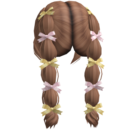 Pink&Yellow Bow-Tied Bubble Braids (Caramel) Roblox item