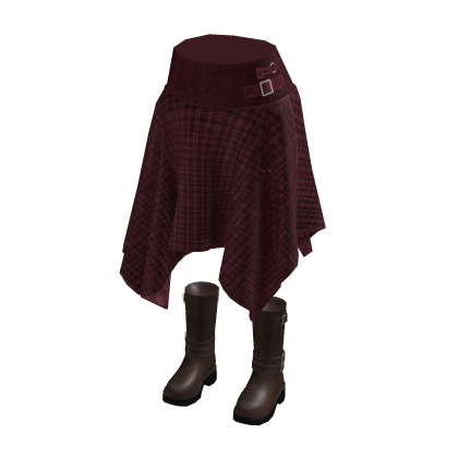 Gingham Hanky Hem Skirt w/ Boots (Red)