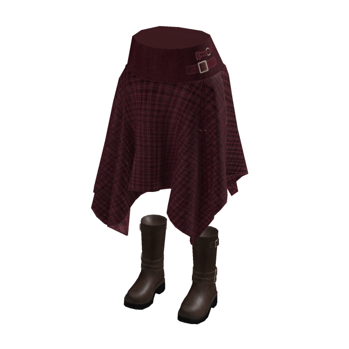 Gingham Hanky Hem Skirt w/ Boots (Red)