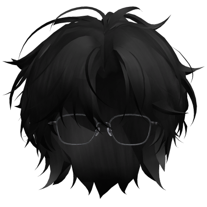 Black Korean Idol Messy Hair w/ Glasses