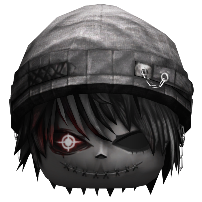 Black Messy Hair w Silver Grey Grunge Robot Beanie