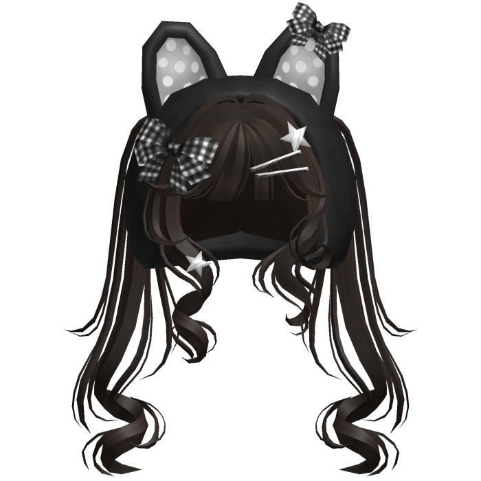 Cute Emo Curl Kitty Ear Pigtails w Hood Dark Brown