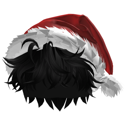 Black Messy Hair w/ Santa Hat Roblox item