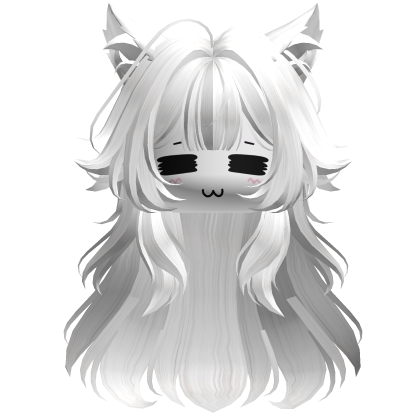Fluffy Wild Anime Kitty Hair w/ Face (White)
