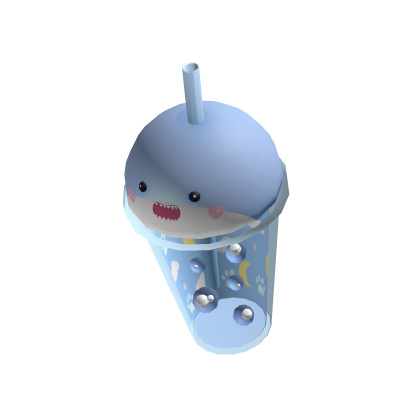 Cute Blue Shark Boba In Hand