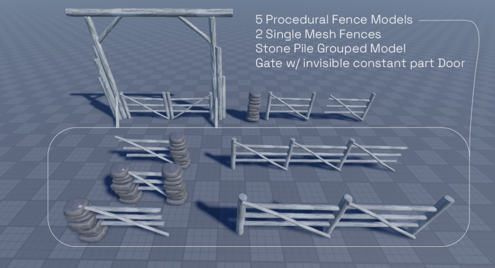 Wood & Stone Gate & Procedural Model Fences preview 2