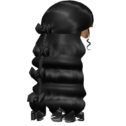 Wavy Curled Hair with Braided Bows (Black) Roblox item