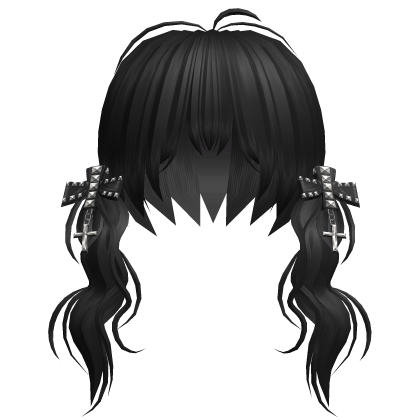 Black Vkei Twin Tail Hair w Studded Bows