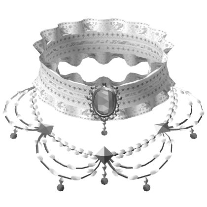gothic ruffle choker w gem + necklace 3.0 white