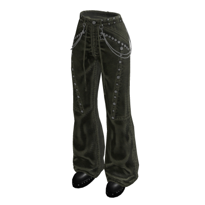 Baggy Pants with Curved Seams (Olive)