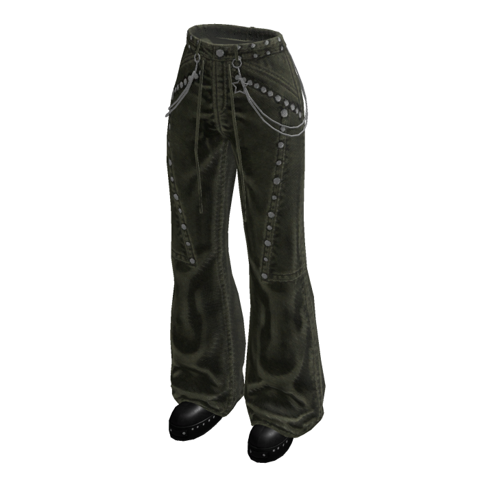 Baggy Pants with Curved Seams (Olive)