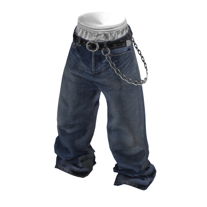 💗Y2K SAGGING JEANS WITH CHAIN BELT_BLUE